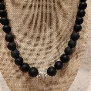 NWOT Lia Sophia Black Pearl "Castile" Necklace w/ Pave Crystal Ball
